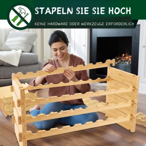 Raft pentru Vin NutriChef din Bambus - 72 Sticle, 4 Etaje, Montaj Fara Unelte - Img 7
