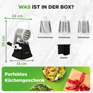 Rasa manuala NutriChef 3-in-1 cu 3 tamburi, neagra - Img 8