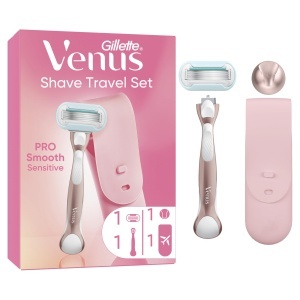 Rasoir pentru femei Gillette Venus Pro Smooth Sensitive, 5 lame, maner metalic, etui de calatorie