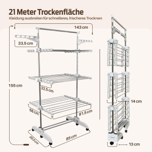 Razatoare cu rufe PORTENTUM Turm, 5 nivele, 58 carlige, capacitate 40 kg - Img 8