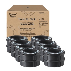 Recipient pentru scutece avansat Tommee Tippee Twist Click casete de reumplere originale pachet exclusiv de 16 pentru reumpleri usoare si valoare exce