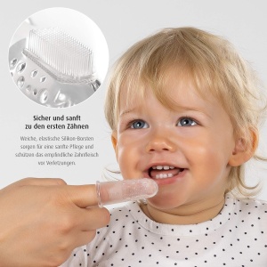 reer 79249 Periuta de dinti cu deget silicon 2 bucati, periuta de dinti pentru bebelusi din silicon, fara latex, transparent 9 g - Img 4