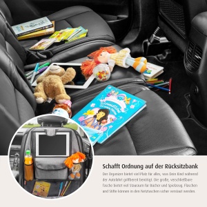 Reer Organizator de scaune din spate auto TravelKid Entertain, cu compartiment pentru tablete, rezistent la murdarie, multe buzunare, pentru toate scaunele auto, de asemenea scaune sport, gri, 1 bucata (1 pachet) - Img 7