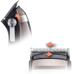 Remington Hair Clipper Profi Retro [auto-ascutire. Lame din otel inoxidabil cu parghie de reglare/motor profesional/0,5-25 mm] Set de tuns parul (11 piepteni de atasament, retea/baterie, litiu, geanta) HC9100 - Img 4