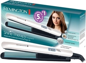 Remington Straightener Shine Therapy (invelis ceramic de inalta calitate imbogatit cu ingrediente micro-active pentru mai multa stralucire - Ulei de argan marocan si vitamina E) afisaj LCD, 150-230degC, placa de indreptat parul S8500