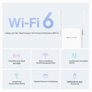 Repetitor Wi-Fi Mercusys ME1500X, Dual-Band 1500 MBits, Gigabit-Port - Img 3