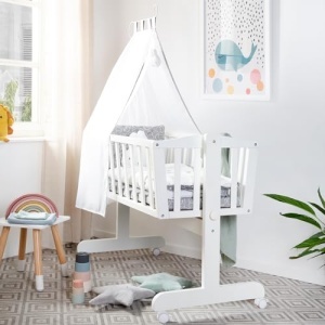 Roba Babywiege Miffy 40x90 cm Lemn AlbGri Functie Feststell Set Textil Complet - Img 2