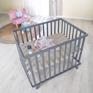 Roba Laufgitter 75x100 cm din lemn reglabil pe inaltime cu protectie Greyish - Img 5