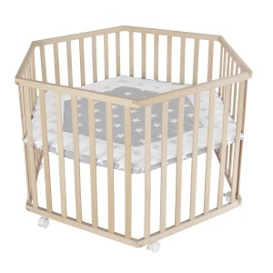 Roba Laufgitter hexagonal cu design Little Stars, din lemn de fag, mobil si ajustabil
