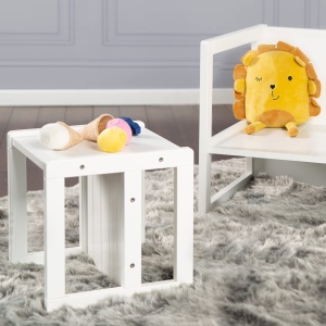 roba Scaun pentru copii in stil casa de tara - Scaun si scaun reversibil cu 3 inaltimi de sezut - Scaun multifunctional pentru copii - Lemn alb - Img 5