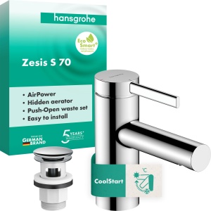 Robinet baie hansgrohe Zesis S, crom, economisire apa, inaltime 74 mm