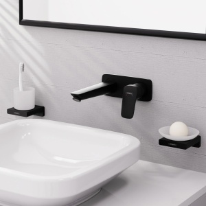 Robinet de baie hansgrohe Logis, montaj pe perete, 19,5 cm, mattschwarz, economisire apa - Img 2