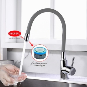 Robinet de bucatarie GRIFEMA G4002-9 cu iesire flexibila, inaltime 250mm, gri si crom - Img 6