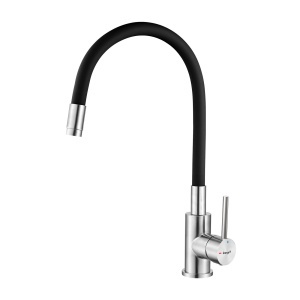 Robinet de bucatarie Ibergrif, cu tub flexibil, negru mat, 360 rotativ