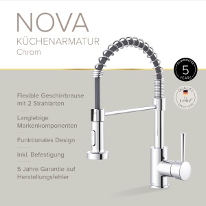 Robinet de bucatarie Lenz NOVA Chrome - cu dus pendular reglabil si gura pivotanta la 360deg - cartus de marca de inalta calitate - 46070902 - Img 3