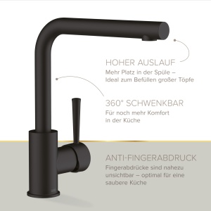 Robinet de bucatarie Lenz OLINA in negru mat - cu duza de amestecare de marca de inalta calitate si cartus de marca - suprafata anti-amprenta - 46031151 - Img 4