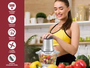 Robot de bucatarie Beper P102ROB001 15L 2 viteze lame din otel inoxidabil baza antialunecare GriNegru - Img 2