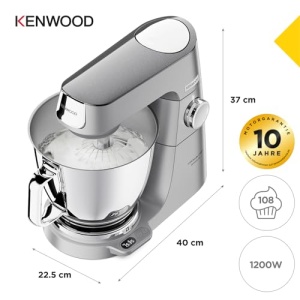 Robot de bucatarie Kenwood Titanium Chef Baker KVL85.424SI cu cantar integrat, incl. set de patiserie din 4 piese, bol de amestecare de 7 L si 5 L, controler de viteza continuu, 1200 W, argintiu - Img 2