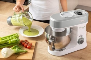 Robot de bucatarie multifunctional Sencor supraechipat, puternic 1200W, accesorii complete, bol mare din otel inoxidabil de 5L, iluminare LED, blender, masina de tocat carne, masina de prajituri si capac magnetic - Img 2