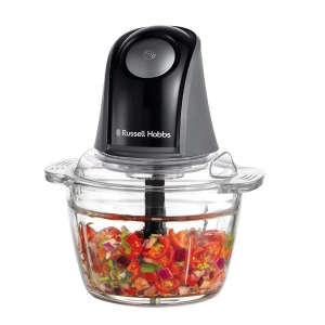 Robot de bucatarie Russell Hobbs [Mini tocator] electric (pentru legume, fructe, carne, ceapa, recipient de 1 l, poate fi spalat in masina de spalat vase, 2 viteze, lame din otel inoxidabil, 350W) Mat Charcoal 27131-56 - Img 1
