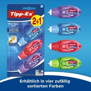 Rola corectoare Tipp-Ex Micro Tape Twist, 8m x 5mm, 3 culori, 3 bucati - Img 3
