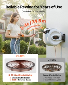 Rola de furtun VEVOR 25m x 12mm cu suport de perete, duza cu 9 modele, 180 rotire - Img 3