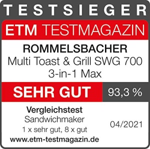 ROMMELSBACHER Multi Toast & Grill SWG 700 'Max' - 3 farfurii interschimbabile cu acoperire antiaderenta pentru sandvisuri, vafe belgiene, mancare la gratar, 700 wati, negru/otel inoxidabil - Img 9