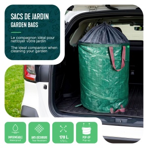 Sac pentru gradina VOUNOT, set 3 bucati, 170L, verde, cu manere si sistem de inchidere - Img 6