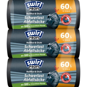 Saci de gunoi Swirl 60 l, 3 x 12 bucati, rezistenti si reciclati