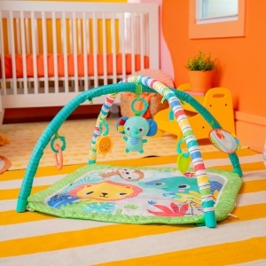 Saltea de activitate pentru bebelusi Bright Starts Wild Wiggles, 5 jucarii incluse, Verde - Img 9