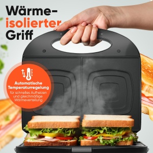 Sandwich Maker Bomann(r) | pentru panouri sandwich patrate | Prajitor de paine sandwich cu acoperire antiaderenta | Prajitor de paine Prajitor de paine cu lampa de copt | Sandwich Maker de pana la 820 W | ST 6074 CB negru - Img 5