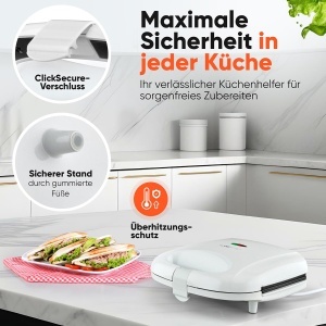 Sandwich Maker Clatronic ST 3813, 820W, Alb, Placi Triunghiulare - Img 6