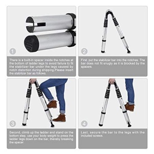 Scara telescopica de 5 m Scara extensibila din aluminiu de inalta calitate Scara din aluminiu Scara din aluminiu Design telescopic cu scara multifunctionala incarcabila pana la 150 kg (5 m 2,5 + 2,5) - Img 4
