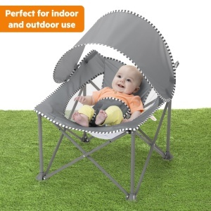 Scaun de calatorie pentru bebelusi Bright Starts Pop N Chill, gri, cu protectie UV 50 - Img 8