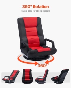 Scaun de gaming cu podea pivotanta VEVOR cu cotiere (pivotare la 360deg) Canapea de podea cu 6 pozitii reglabile si spatar si suport lombar, canapea video rabatabila pentru vizionarea televizorului si citit, rosu/negru - Img 7