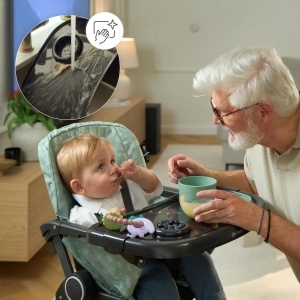 Scaun de masa pentru copii Kinderkraft FOLDEE, pliabil, verde, cu centura 5 puncte - Img 3