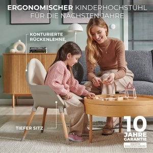 Scaun inalt Kinderkraft FINI2 2 in 1 Scaun inalt Scaun pentru copii Scaun inalt Combi Picioare din lemn Centuri de siguranta Suport pentru picioare Ta - Img 5