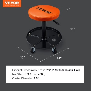 Scaun mecanic VEVOR ajustabil 1134 kg negru-portocaliu cu suport pentru unelte - Img 7