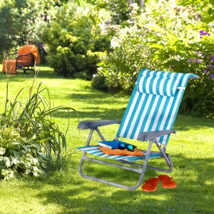 Scaun pliabil Relaxdays, 8 pozitii, cu perna pentru gat, albastruwhite - Img 2