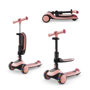 Scooter echilibrat Kinderkraft Halley 2 in 1, cu roti LED, roz, pliabil
