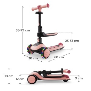 Scooter echilibrat Kinderkraft Halley 2 in 1, cu roti LED, roz, pliabil - Img 11