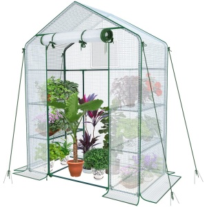 Sera de gradina VOUNOT, begehbar, 4 rafturi, 143x73x195 cm, alba