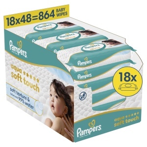 Servetele umede Pampers Aqua Soft Touch, 864 bucati, 99 apa, fara alcool