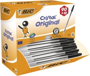 Set 100 Pixuri BIC Cristal Original, Culoare Negru, Strichstarke 0,4 mm