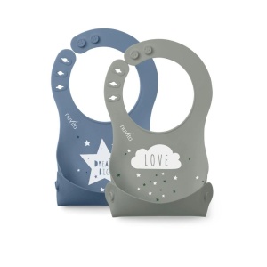 Set 2 Bavete Silikon Nuvita 4370 - AlbastruVerde, Rollabile, Sigur pentru Copii