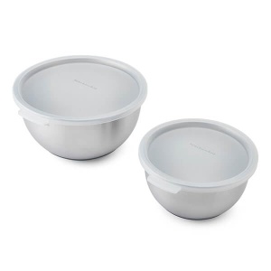 Set 2 Boluri de Mixare KitchenAid din Otel Inoxidabil, 1.4L si 2.8L, cu Capac