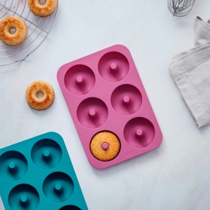 Set 2 forme silicon Lacor 68770-2 pentru 6 donuts antiaderente albastru si roz - Img 2