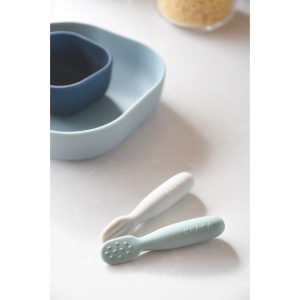Set 2 lingurite silicon Beaba ergonomice texturi diferite Sage GreenVelvet Grey - Img 6