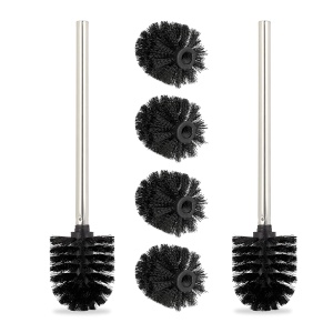 Set 2 Perii WC Relaxdays cu 4 Capete de Schimb, Inox, Negru