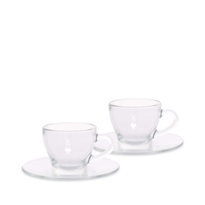Set 2 Tazzine Espresso Bialetti din Sticla cu Piattino, 9.2x13.5 cm